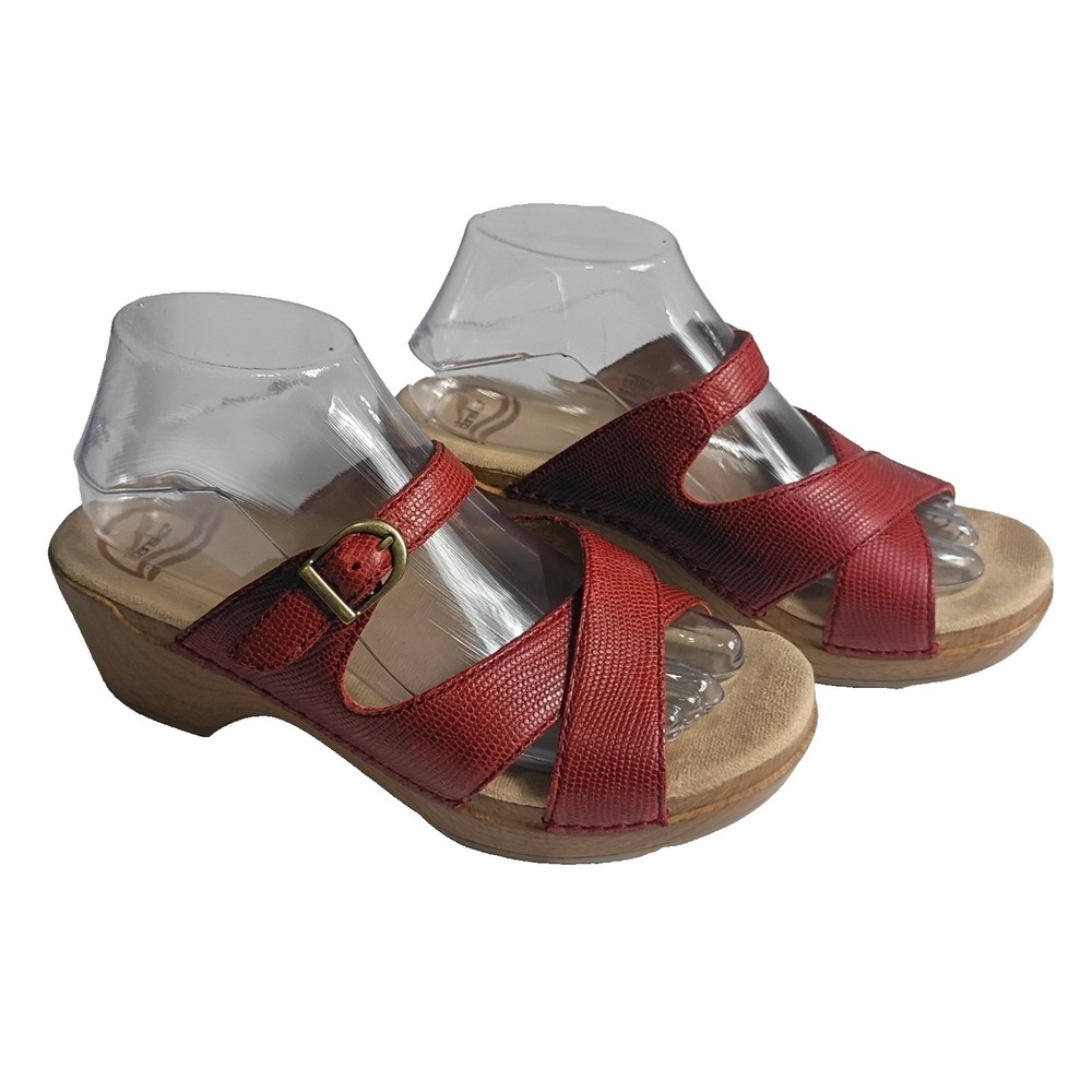 Dansko Sela Mules Strappy Red Leather Sandals Clogs 39 EU (8.5 US) Shoes